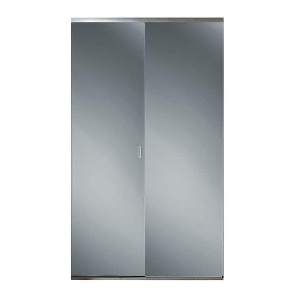 Contractors Wardrobe 24 in. x 80-3/4 in. Trim Line Bright Clear Aluminum Frame Mirrored Interior Bi-Fold Closet Door