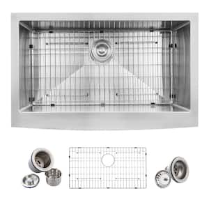 Professional 33 in. Tight Radius Farmhouse/Apron-Front 16G Stainless Steel Single Bowl Kitchen Sink with Accessories