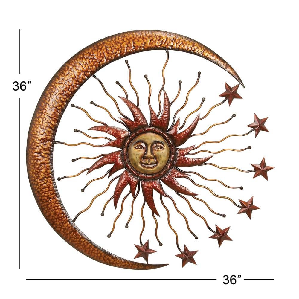 Copper and Red Metal Sun Moon Starburst Wall Sculpture