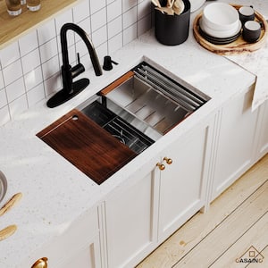 Stainless Steel Sink 32 in. 16-Gauge Single Bowl Undermount Workstation Kitchen Sink in Nano Brushed with Accessories