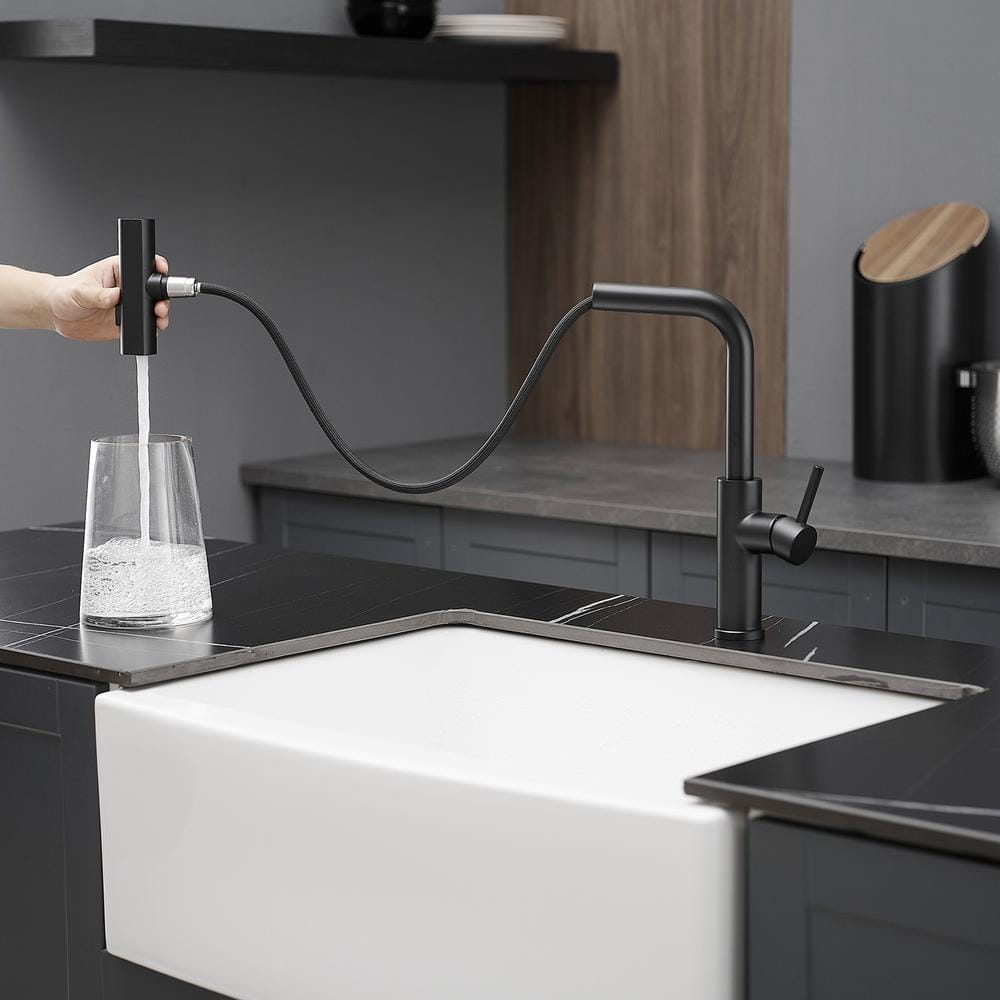 Matte Black Stainless Steel Pull Down Kitchen Faucet with Sprayer