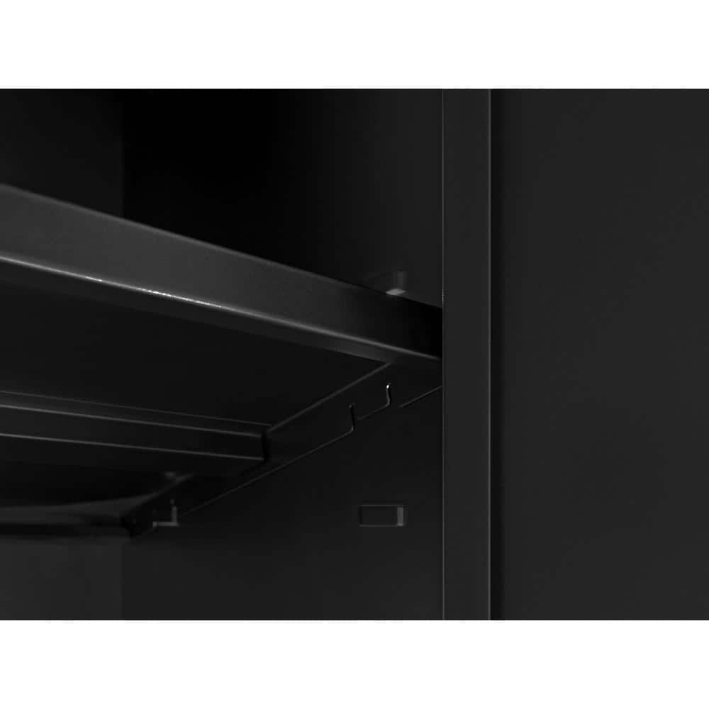 Black Lockable Garage Cabinet Set with Bamboo Worktop