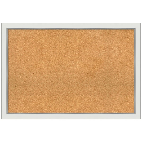 Amanti Art Eva White Silver 39.12 in. x 27.12 in Narrow Framed Corkboard Memo Board
