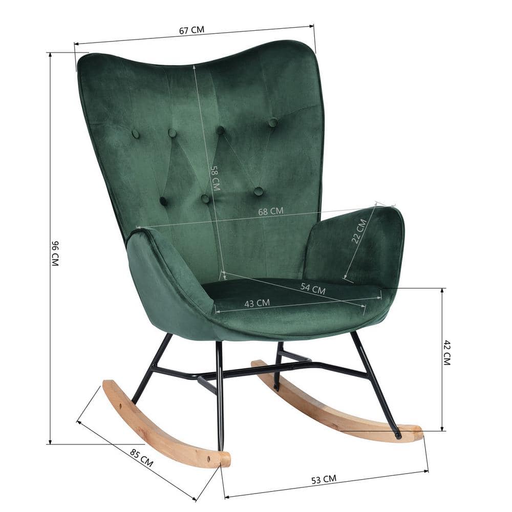 Green Velvet Tufted Rocking Chair with Wooden Base