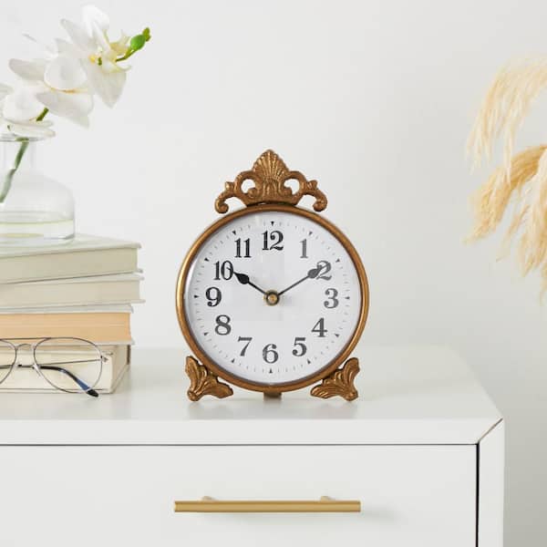 Litton Lane 6 in. x 9 in. Gold Metal Scroll Antique Style Clock