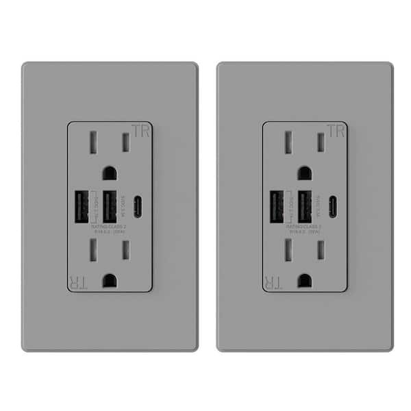 2PK 125 Volt 15 Amp Residential Electrical Receptacle Outlet-Plug Wall USB AC/DC 