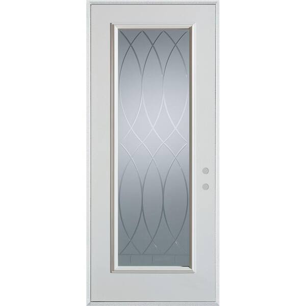 Stanley Doors 32 in. x 80 in. V-Groove Full Lite Painted White Left-Hand Inswing Steel Prehung Front Door