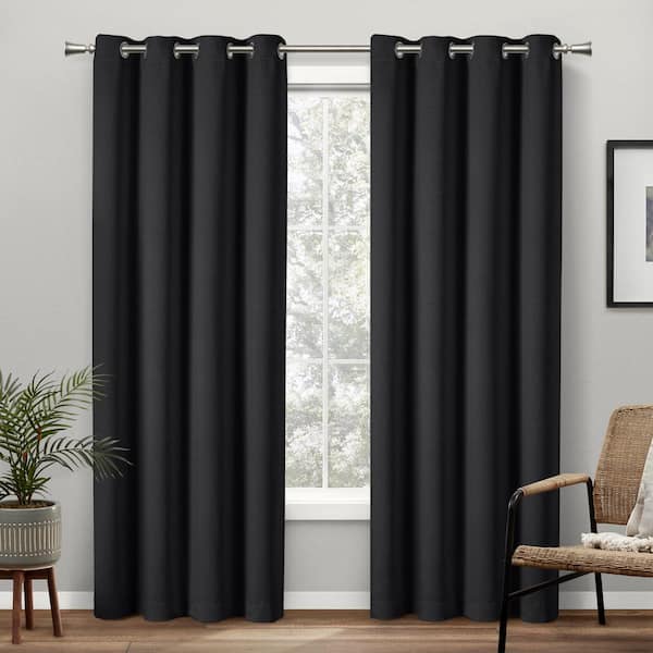 EXCLUSIVE HOME Academy Black Solid Blackout Grommet Top Curtain, 52 in. W x 84 in. L (Set of 2)