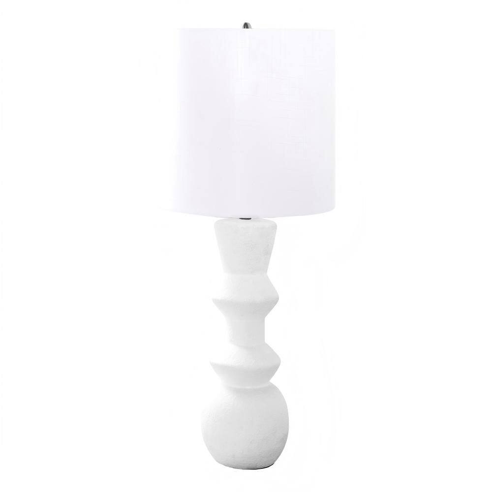 26 in. White Contemporary Table Lamp with Geometric Base and Ivory Fabric Shade for Living Room, Bedroom and Office price history on PriceWatchPro