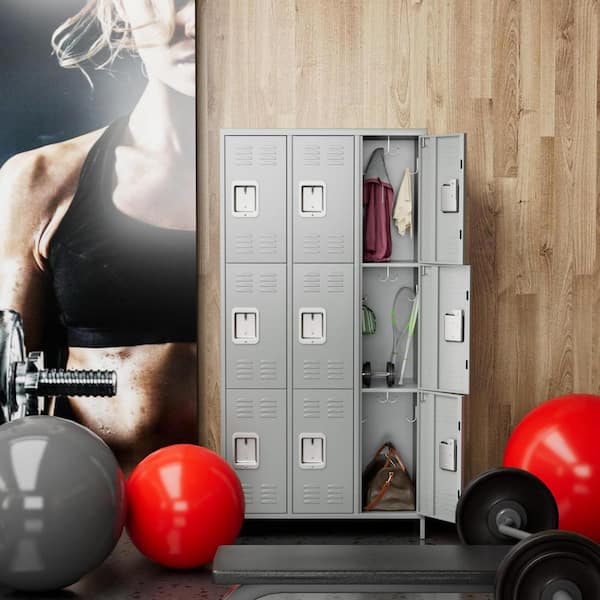 72 in. H 9-Doors Metal Storage Locker Cabinet for Employees School Office Gym Bedroom, Assembly Required, Dark Grey