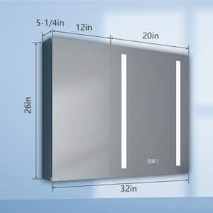 32 in. W x 26 in. H Rectangular Silver Aluminum Recessed/Surface Mount Medicine Cabinet with Mirror and LED