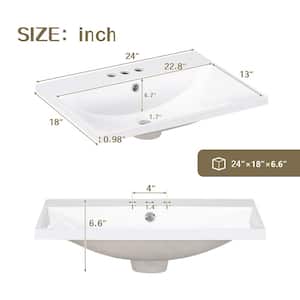 24 in. W x 18 in. D x 6.6 in. H Ceramic Bathroom Vanity Top in White with Basin, 3-Faucet Holes