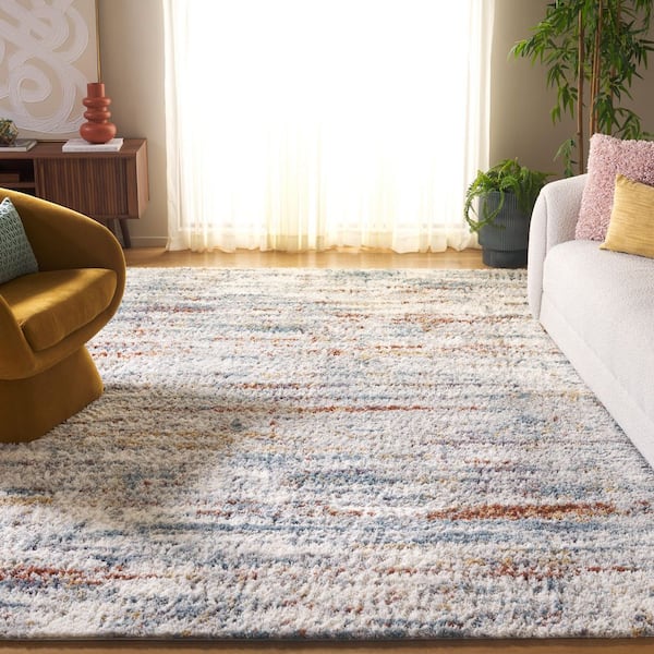 Berber Shag 7 ft. x 9 ft. Blue Rust/Ivory Marle Striped Area Rug