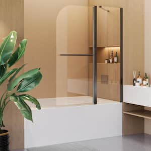 43 in. W x 58 in. H Pivot Tub Door in Matte Black with Clear Glass, Frameless Folding Shower Doors