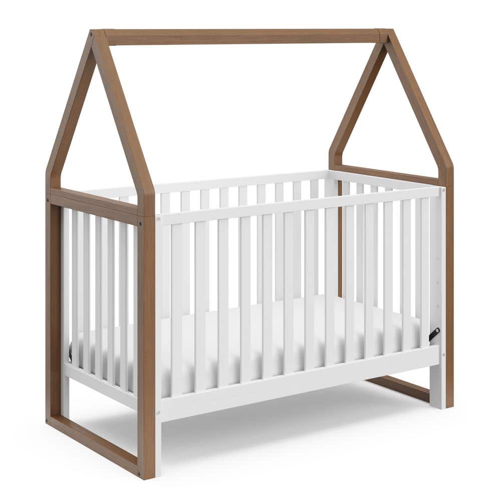Storkcraft White and Hazelnut 5-in-1 Convertible Crib with Canopy