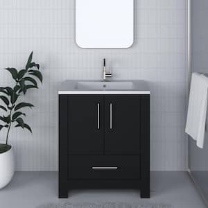 Boston 30 in. W x 20 in. D x 35 in. H Bathroom Vanity Side Cabinet in Black with White Acrylic Top