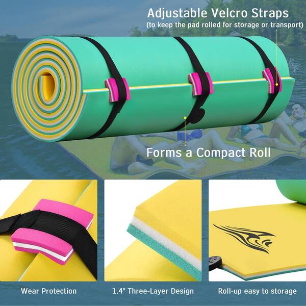 Yellow 12 x 6 ft. Vinyl Floating Water Mat Foam Pad Floats 3-Layer XPE  Water Pad For Adults Outdoor Water Activities LO-415-V1 - The Home Depot