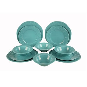 12-Piece Modern Turqoise Porcelain Dinnerware Set (Service for 2)