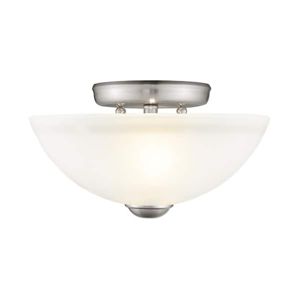 AVIANCE LIGHTING Stonecrest 11 in. 2-Light Brushed Nickel Flush Mount with Satin Glass