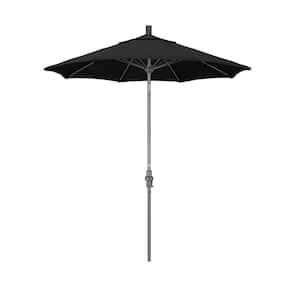 7.5 ft. Grey Aluminum Market Collar Tilt Crank Lift Patio Umbrella in Black Sunbrella