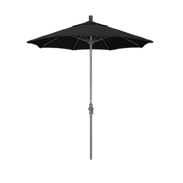 California Umbrella 7.5 ft. Grey Aluminum Market Collar Tilt Crank Lift Patio Umbrella in Black Sunbrella