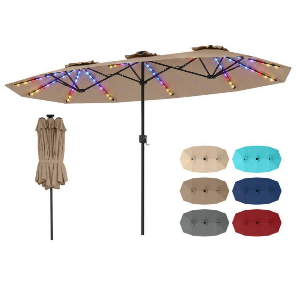 13 ft. Solar Double-Sided Patio Umbrella with 108 LED Lights, 12 Lighting Modes & Crank in Brown price history on PriceWatchPro