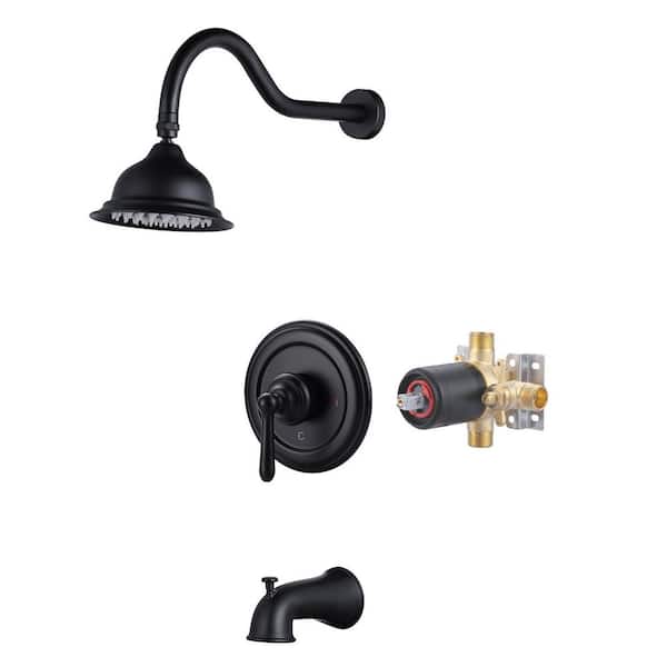 Unbranded Single Handle 1-Spray Tub and Shower Faucet 1.8 GPM with Brass Rough-in. Valve Included in Matte Black