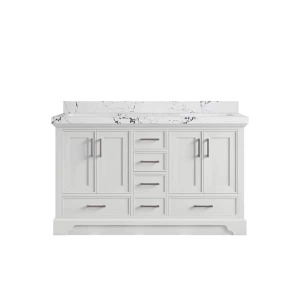 Willow Collections Charlotte 60 in. Double Sink Freestanding White Bath Vanity with Viola Night Qt. Top Unassembled