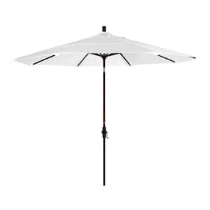 11 ft. Bronze Aluminum Pole Market Aluminum Ribs Crank Lift Outdoor Patio Umbrella in Natural Sunbrella