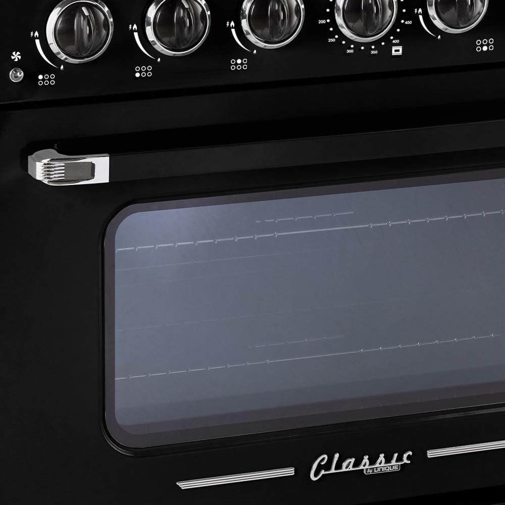 Midnight Black 36" Retro Convection Gas Range with Chrome Accents
