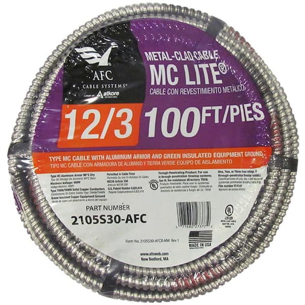 100 ft MC 12/3 with Ground Copper Electrical wire METAL CLAD 