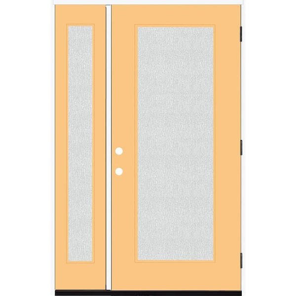Steves & Sons Legacy 53 in. x 80 in. Full Lite Rain Glass LHOS Primed Jackfruit Finish Fiberglass Prehung Front Door with 14 in. SL