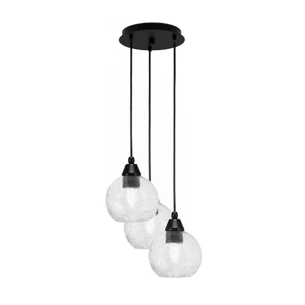 Unbranded Savannah 9 in. 3-Light Matte Black Cord Pendant Light Smoke Bubble Glass Shade