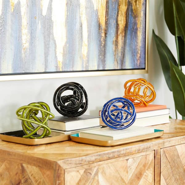Litton Lane Multi Colored Glass Contemporary Abstract Sculpture (Set of 4)