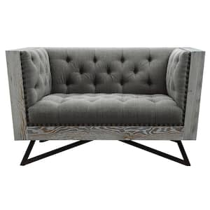 Regis Grey Fabric Contemporary Chair with Black Metal Legs and Antique Brown Nailhead Accents