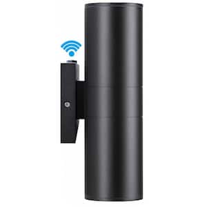 12-Watt Black Dusk to Dawn Cylinder Outdoor Hardwired Wall Lantern Scone with Integrated LED, 2700K