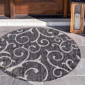 Outdoor Curl Charcoal Gray 4 ft. x 4 ft. Round Area Rug