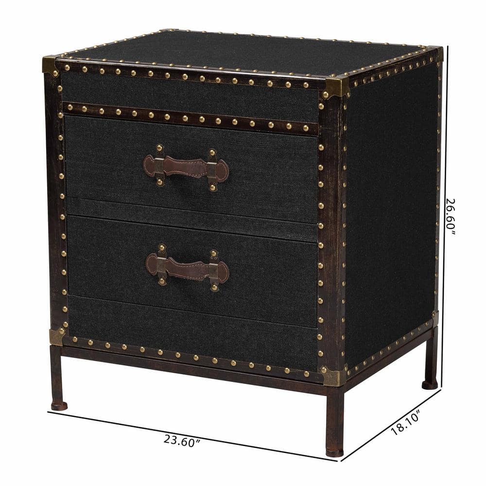 Laura 23.6 in. Black Rectangle Canvas 2-Drawer End Table - thumbnail 9
