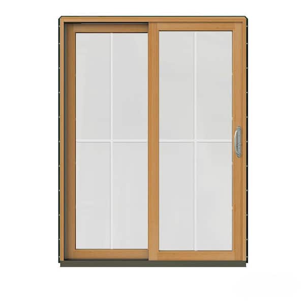 JELD-WEN 60 in. x 80 in. W-2500 Contemporary Green Clad Wood Left-Hand 4 Lite Sliding Patio Door w/Stained Interior