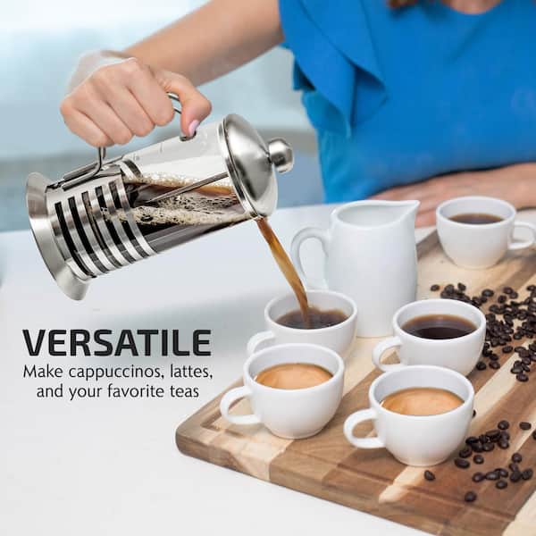 Ovente French Press Carafe Coffee Tea Maker - Silver-Tone