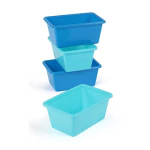 Plastic 4.25 Gal. Small Storage Bins in Blue and Teal (Set of 4)