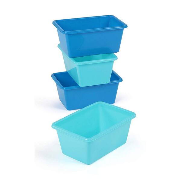 Tot Tutors Plastic 4.25 Gal. Small Storage Bins in Blue and Teal (Set of 4)