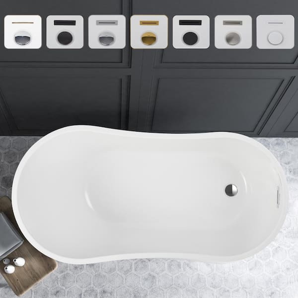 Unbranded Limoges 55 in. Acrylic Flatbottom Bathtub in White/Integrated Overflow