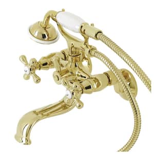 Kingston 2-Handle Wall-Mount Clawfoot Tub Faucets with Handshower in Polished Brass