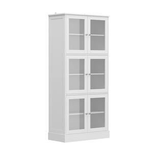 White 67.9 in. Height Wooden Accent Storage Cabinet, Bookcase with 6 Shelves & Visible Tempered Glass Doors