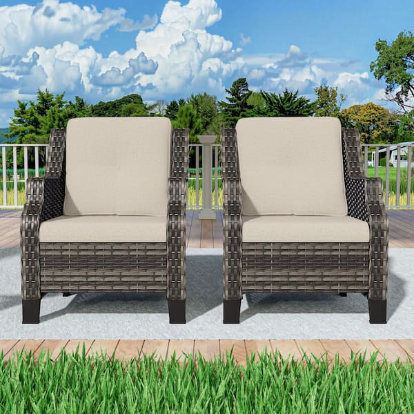 2-Pieces Wicker Outdoor Patio Furniture Sets Rattan Chair Wicker Set with Beige Cushion