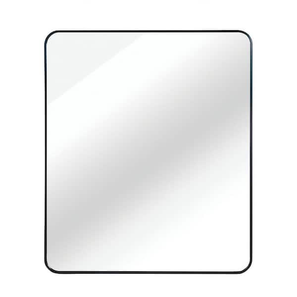 Sarlai 36 x 30 inch Black Rectangle Framed Wall Mount Mirror Bathroom Vanity Mirror Rounded Corner