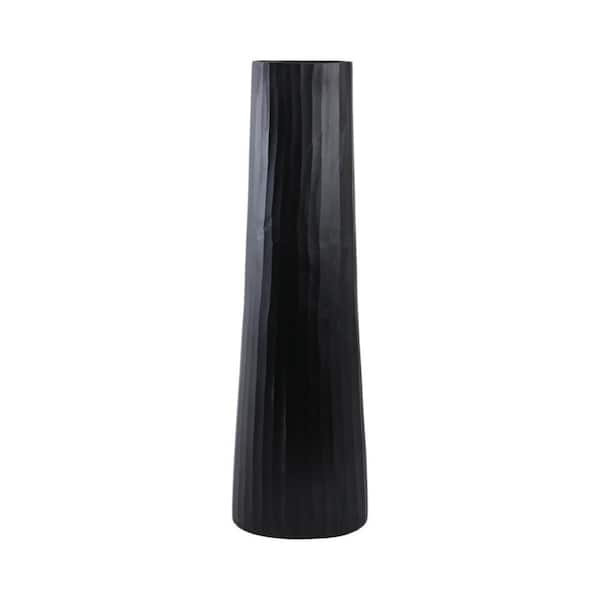 35.75 in. Black Metal Cylinder Modern Textured Decorative Vase