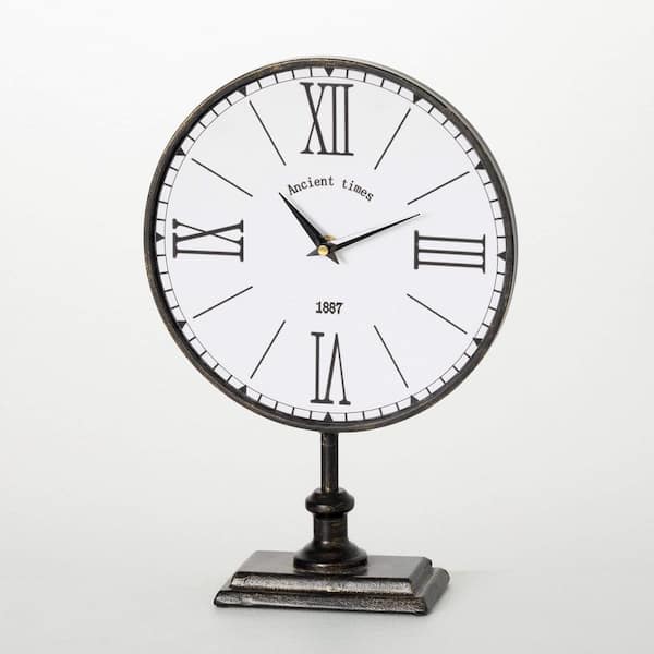 SULLIVANS 14.75 in. Black Antique Table Clock, Metal