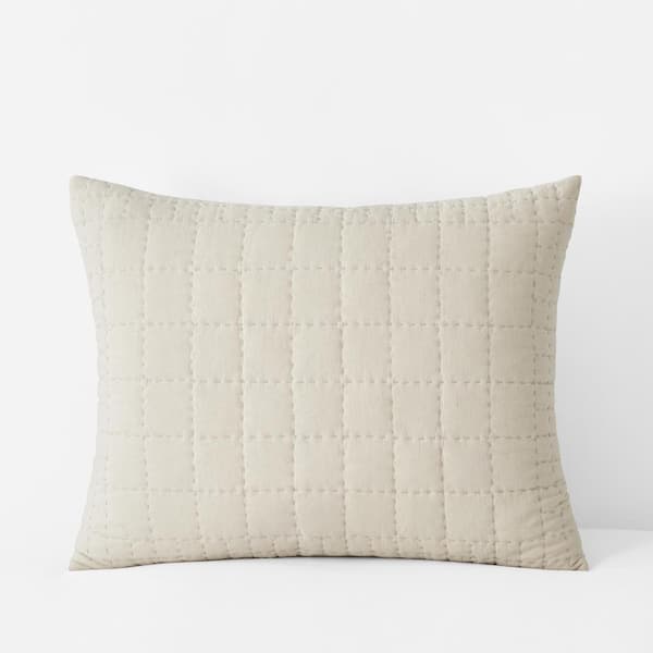 The Company Store Legends Hotel Box Stitch Quilted Linen Geometric Cotton Standard Sham